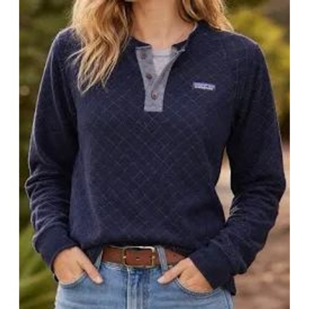 Patagonia Quilted Henley Pullover Women's Small Navy Blue Gorpcore Hiking Cozy